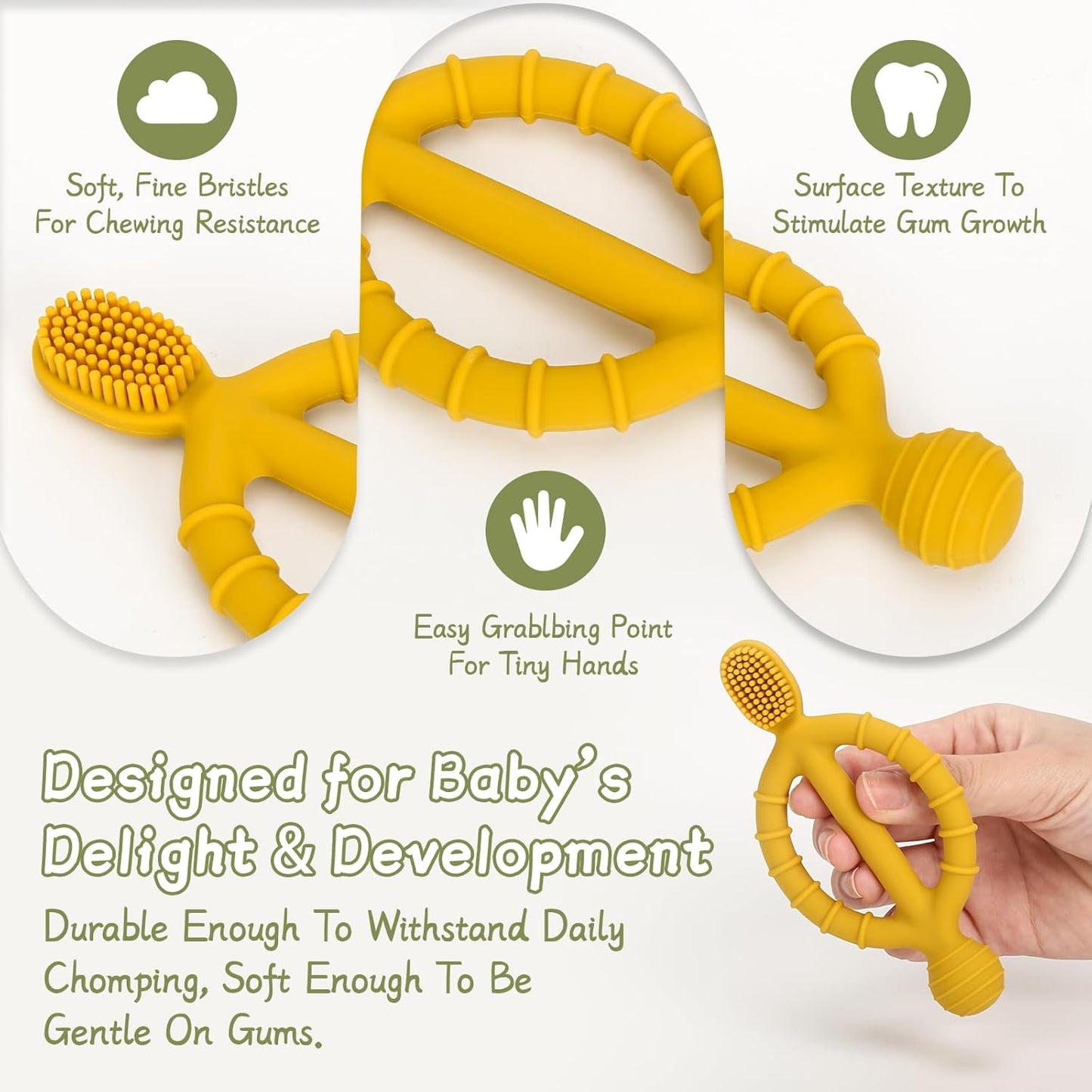 Anneau De Dentition Pour Bébé, Brosses À Dents En Silicone Pour Bébé - Jouet À Mâcher Pour Bébé Sans Bpa - Pour Stimuler Et Masser Les Gencives Douloureuses, Pour Garçons Et Filles De 3 Mois Et Plus