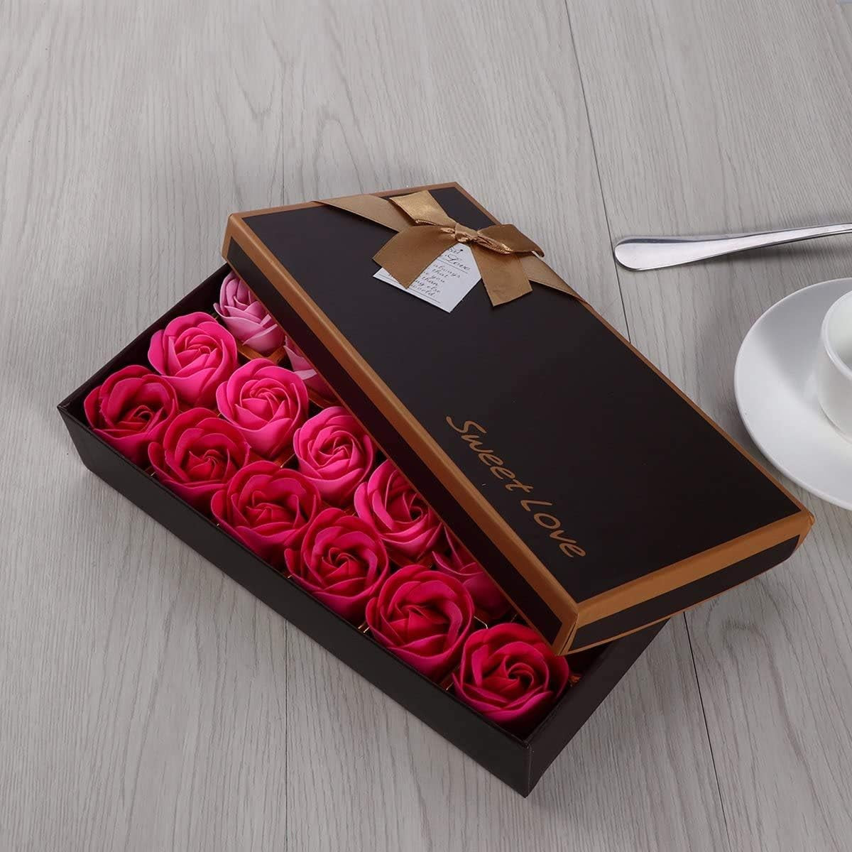Lot De 18 Roses En Savon - Cadeau Pour Anniversaire, Mariage, Saint-Valentin, Rose Préservée - Avec Boîte Cadeau