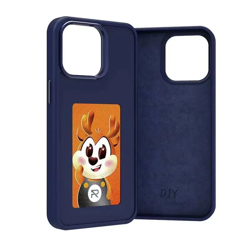 New-Tech NFC Function Phone Case for Iphone 15 14 13 Pro Max DIY Cases E Ink Screen Phone Cover Cartoon Girl Fundas Battery Free