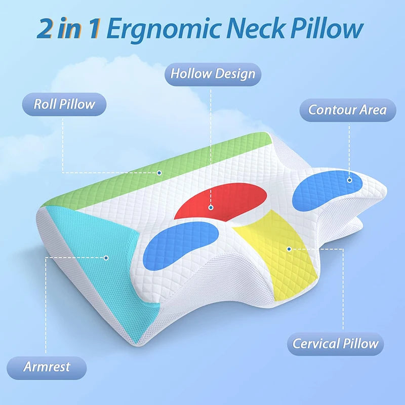 Oreiller Cervical Ergonomique 2-en-1 en Mousse à Mémoire de Forme – Confort & Soutien Optimal