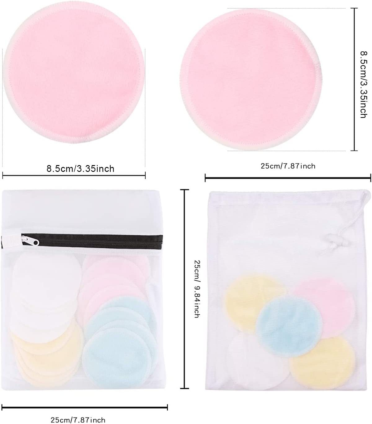 Tampons Démaquillants Fibre De Bambou丨Disques Coton Demaquillant Lavable丨16Pcs+ 2 Sac De Lavage丨Matériau En Fibre De Bambou Souple 丨Lavable Et Réutilisable