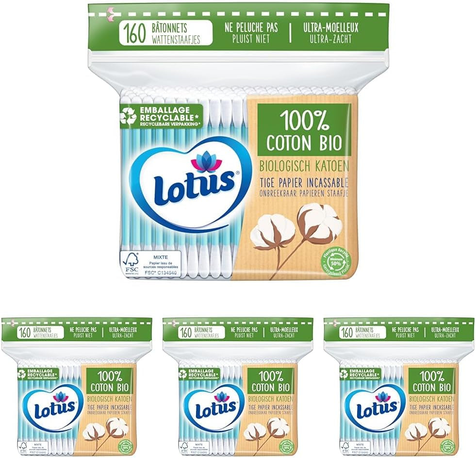Coton-Tiges En Papier Et Coton Bio - Sachet 160 Bâtonnets