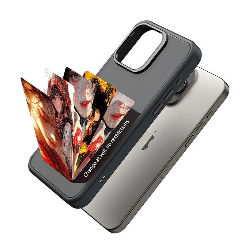 New-Tech NFC Function Phone Case for Iphone 15 14 13 Pro Max DIY Cases E Ink Screen Phone Cover Cartoon Girl Fundas Battery Free